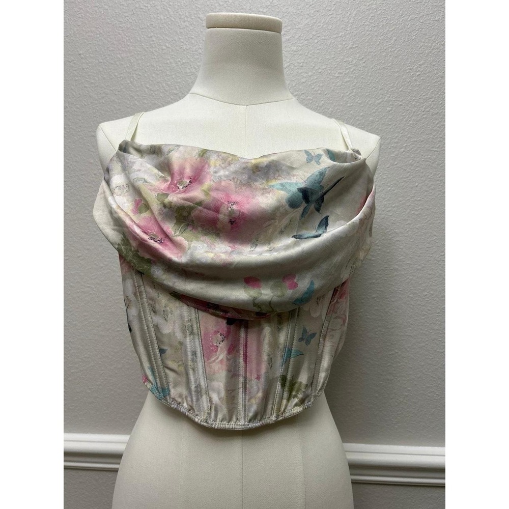 Victoria's Secret Floral Butterfly Satin Cowl Corset Top Large NWT